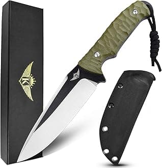 Fixed Blade Knife with Kydex Sheath, 4.52" Blade D2 Steel, Full Tang Knife with Green G10 Handle, Outdoor Hunting Camping Knives for Survival Hiking Bushcraft Fishing