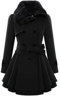 Women's Fashion Faux Fur Lapel Double-Breasted Thick Wool Trench Coat Winter Warm Jacket S-2XL