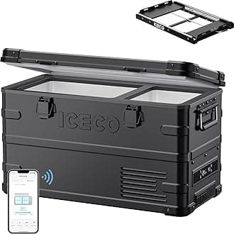 ICECO APL35 12V Refrigerator with Slide Mount, Dual Zone Portable Fridge Freezer, 37 Qts Aluminum Portable Fridge Freezer, -4℉~68℉, 12/24V DC, 100-240V AC, Camping Cooler for RV, Boat, Truck