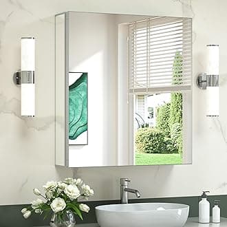 TokeShimi 24x26 Mirrored Medicine Cabinet Bathroom,Aluminum Recessed Medicine Cabinet with Mirror Wall Mounted with Full-Overlay Mirrors
