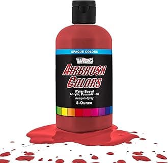 Opaque Bright Red Acrylic Special Effects Airbrush Paint - 8oz Ready to Spray Air Brush Paint for Nails, Models, Fabric - Water-Based Air Brush Painting
