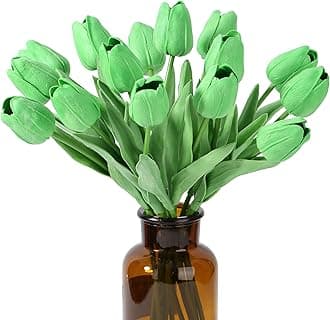 SITUMEIZI 15pcs Green Tulips Fake Artificial Flowers Real Touch 14" PU Flower for St Patricks Day Home Decor Easter Spring Wedding Bouquet Decorations Mother's Gift Day Floral Arrangements