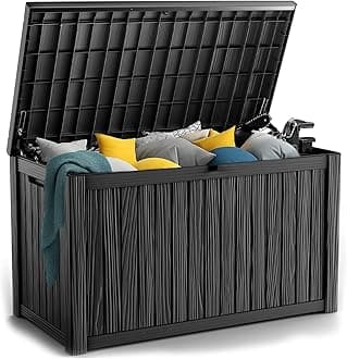 180 Gallon Resin Deck Box, Lockable Patio Outdoor Storage Box for Furniture, Garden Tools and Tools Storage, Waterproof Outside Storage Boxes - Black