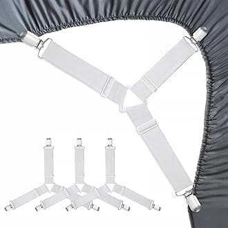 Bed Sheet Fasteners, Adjustable Mattress Suspenders, Mattress Cover Straps, Bed Corner Holder and Keepers and the Bed Sheet Grippers Clips (Triangle - White- Set of 4)