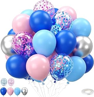 Blue and Pink Balloons Set, 50Pcs 12 Inch Pink Blue Silver Balloons,Pastel Blue Pink Confetti Balloons for Birthday Baby Shower Gender Reveal Supplies