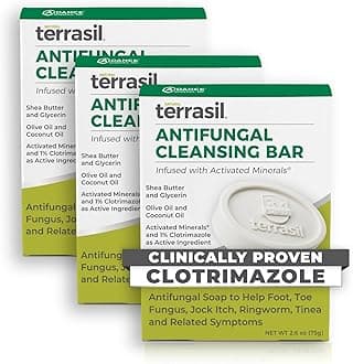 Antifungal Soap with Clotrimazole| Men & Women| Relieves Yeast Infection, Ringworm, Jock Itch & Athletes Foot Symptoms| Natural, Dermatologist Tested & Hypoallergenic Soap (3-Pack, 75g Each)