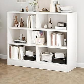 LITFAD Wood Modern Cube Bookcase with Closed Back and Multiple Shelves Floor Storage Cabinet for Home Office Study Room Library - White 31.5" L x 9.1" W x 39.4" H