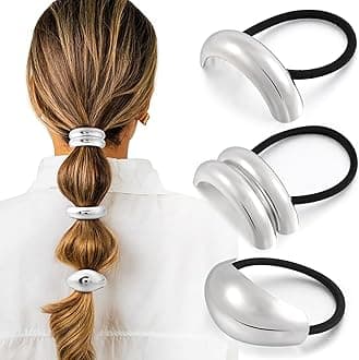 3PCS Silver Hair Ties, Metal Hair Ties for Thick Hair, Elegant Durable