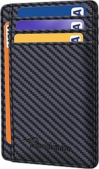 Travelambo Slim Wallet Front Pocket Minimalist Leather RFID Blocking Medium Size (Carbon Fiber Black)