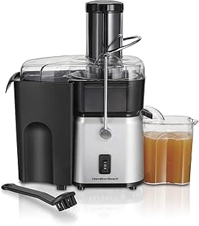 Hamilton Beach Juicer Machine, Centrifugal Extractor, Big Mouth 3" Feed Chute, Easy Clean, 2-Speeds, 30 oz. BPA Free Pitcher, 700 Watt Motor, Cleaning Brush, Black (67840)