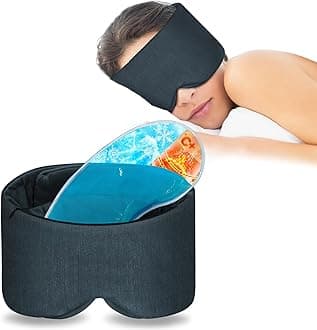 Sleep Mask for Women Men 100% handmade Cotton, Weighted Eye Mask for Sleeping with Cooling & Heated Gel Eye Mask Improving Dry Puffy Eyes, Light Blocking Blindfold Sleeping Mask for Home/Flight/Office