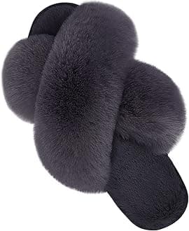 Women's Fuzzy Slippers Comfy Cross Band House Shoes Memory Foam Open Toe Indoor Gifts for Ladies