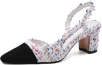 MICIFA Slingback Heels for women，Round Toe Chunky Heeled Pumps Ankle Strap Fashion Splicing Dress Shoes