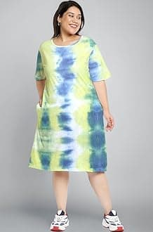 Wear Your Opinion Women's Plus Size Tie-Dye Printed Midi Knee Length Tshirt Dress