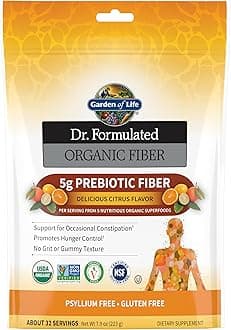 Garden of Life Dr. Formulated Organic Fiber Supplement - Citrus, 32 Servings, Organic Prebiotic Fiber Supplement, Psyllium Free, Vegan Superfood Fiber Powder, Constipation Relief, Hunger Control