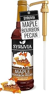 Syruvia Coffee Syrup, Maple Bourbon Pecan Flavored Syrup for Drinks, Lattes, and Desserts – 25.4 fl oz, With Pump