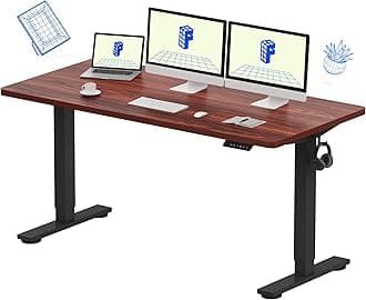 EN1 Whole-Piece Standing Desk 60"x24" Electric Stand Up Desk Workstation, Home Office Computer Standing Table Height Adjustable Desk (Black Frame + Mahogany Top, 2 Packages)