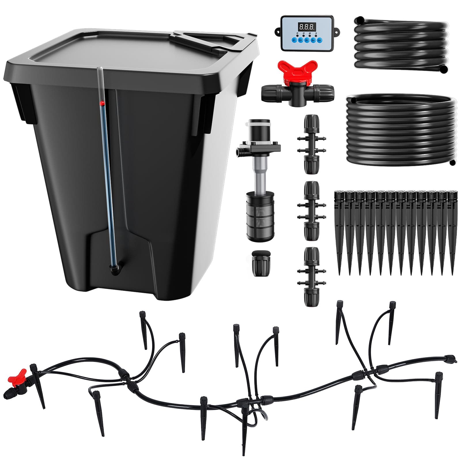 Automatic Drip Irrigation System Kits with 7 Gal Reservoir, Timer, Water Pump,12 Drip Emitters, 65.6FT/20M Drip Tubes Smart Automatic Garden Watering System for Indoor Plants/Lawn/Greenhouse