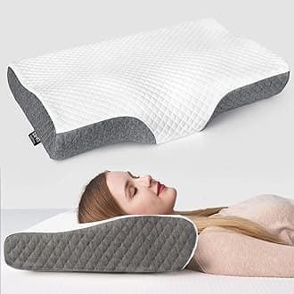 Memory Foam Pillow, Contour Cervical Orthopedic Memory Foam Pillows Supports Neck Pain and Shoulder Pain for Sleeping, Ergonomic Cervical Pillow Neck Support Pillow for Side Back (Cuve Dark Grey)