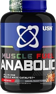 Muscle Fuel Anabolic All-In-One Muscle Mass Gainer, Caramel Peanut Flavour - 2kg, 54g Protein Powder, 5g Creatine Powder & 5g BCAA Powder For Maximum Muscle Growth, Post Workout Recovery Drink Mix