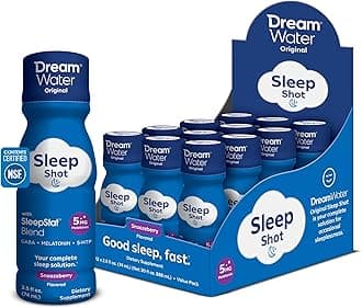 Sleep Shots (12 Count) Sleep Aids for Adults - 5mg Melatonin, GABA, 5-HTP - Natural Snoozeberry Flavor (Blue Raspberry) - Liquid Melatonin Supplement - Zero Sugar & Gluten Free - 2.5 oz