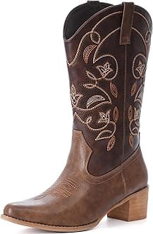 IXUWide Calf Cowboy Boots For Women Pointy Toe Women's Western Boots Cowgirl Boots Mid Calf Boots