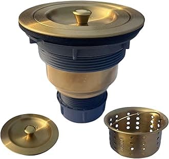 Lynnado Sink Strainer Kitchen Sink Drain Assembly Kit 3-1/2 Inch with Kitchen Sink Drain Basket,304 Stainless Steel Sink Stopper & Cover Lid，Stainless Steel Gold Color