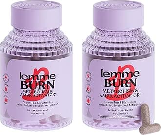 Lemme Burn Belly Fat Capsules, Clinically Studied AMPK Metabolic Activator Actiponin Jiaogulan, 50% EGCG Green Tea Extract, Vitamin B6, Methyl B12 for Men and Women - 60 Count (Pack of 2)