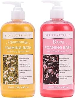 Bubble Bath, Spa Luxetique Foaming Bath for Women with Pure Epsom Salt, Bath Sets Rose and Chamomile Scent, Moisturizing and Relaxing Spa Gifts for Mom, 33.2 Oz (2 Pack)