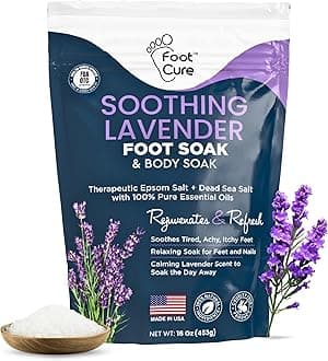 FOOT CURE Soothing Lavender Foot Spa with Epsom Salt Bath Soak – Pedicure Foot Soak Tub & Feet Massager Spa – Relaxing Scrubber & Dead Skin Remover – Ionic Foot Bath Detox for Feet Care (Pack of 1)