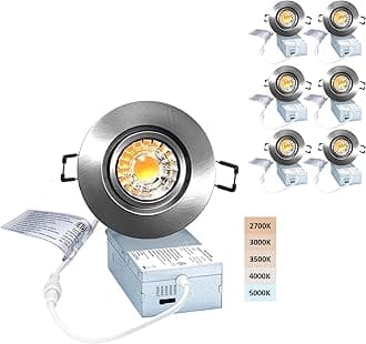 POPANU Premium Canless Recessed Gimbal Downlight Rotatable-Spotlight 5 CCT Eyeball Ceilling Potlight, Dimmable Lights Fixture with Junction Box, 8W CCT Adjustable (Brushed Nickel, 3 Inch)