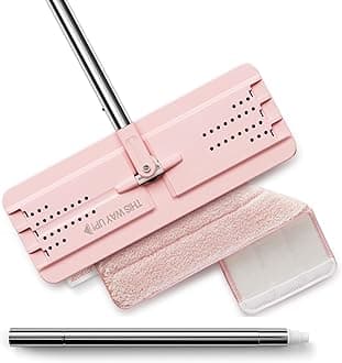 Flat Mop, Microfiber Mops for Floor Cleaning, 60" Long Handle with Flexible 13" Flat Head, Pink