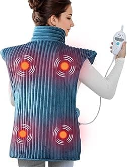 Dowin Heating Pads for Back Pain Relief,Wearable Electric Heating Pad with Massager, 24"x35" Extra Large Heated Pad for Neck and Shoulders Cramps,Auto-Shut Off,Machine Washable (Teal)