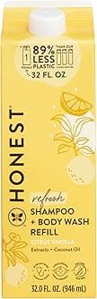 The Honest Company 2-in-1 Cleansing Shampoo Body Wash Refill Carton, Gentle for Baby, Naturally Derived, Tear-free, Hypoallergenic, Citrus Vanilla Refresh, 32 fl oz