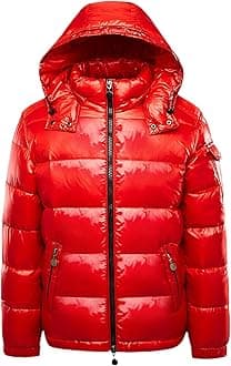 EarnmoreMen Warm Down Jackets Solid Color Winter Snow Down Jackets Hooded Zipper Metal Shining Windbreaker Parka