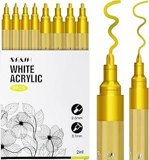 Acrylic Gold Paint Pens - 8 Pack 2-3MM Medium Tip & 0.7MM Extra Fine Gold Markers Permanent for Rock, Wood, Metal, Fabric, Plastic, Glass, Ceramic, Diy Crafts, Large Ink Capacity, High Coverage