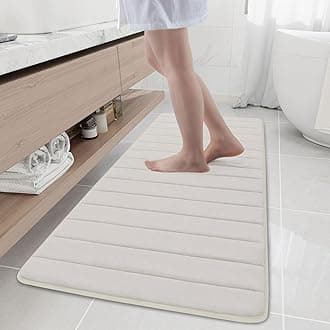 Buganda Memory Foam Bath Mat, 59" x 20", Ultra Soft and Non-Slip Bathroom Rugs, Water Absorbent and Machine Washable Bath Rug Runner for Bathroom, Shower, and Tub, Cream