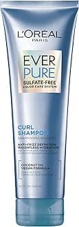 L'Oreal Paris Sulfate Free Shampoo for Curly Hair, Lightweight, Anti-Frizz Hair Care with Coconut Oil, EverPure, 8.5 Fl Oz (Packaging May Vary)