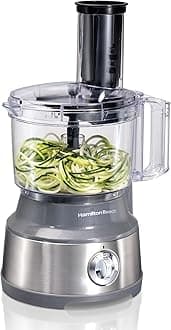 Food Processor & Vegetable Chopper for Slicing, Shredding, Mincing, and Puree, 10 Cups + Veggie Spiralizer makes Zoodles and Ribbons, Grey and Stainless Steel (70735)
