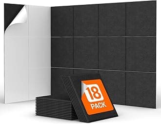 TONOR 18 Pack Acoustic Panels Self-adhesive, 11.6"x 11.6"x 0.4" Square Soundproof Wall Panels, Noise Dampening Insulation Treatment Wall Panel Sound Absorbing Padding for Recording Studio Home Black
