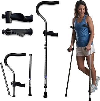 in-Motion Pro Crutches | Foldable Crutches| Crutches for Adults with Ergonomic Handles | Spring Assist Technology | Articulating Tips | Size Short (4'8" - 5'9") | Charcoal Grey