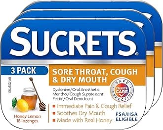 Sore Throat & Cough Lozenges, Honey Lemon, 18 Count (3 Pack)