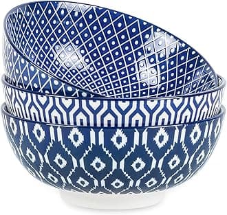 Ceramic Large Salad Bowls Set, 53 OZ Pho Bowls 8 Inch Soup Bowls for Kitchen, Large Serving Bowls for Ramen Pasta Fruit Dinner, Stackable & Sturdy, Set of 3, Vintage Blue