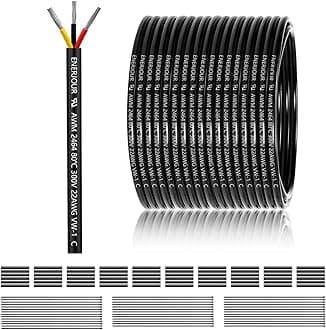 22 Gauge 3 Conductor Electrical Wire 200FT, UL 2464 22 AWG 3 Wire Cable Tinned Copper PVC Stranded 22/3 Core Wire for LED Lighting, Outdoor Low Voltage Extension Cable, Automotive etc.