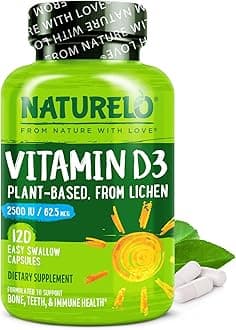 Vitamin D3-2500 IU - Plant Based from Lichen - Natural D3 Supplement for Immune System, Bone Support, Joint Health - Vegan - Non-GMO - Gluten Free - 120 Capsules