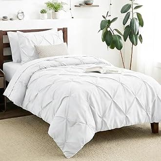 CozyLux Twin Comforter Set with Sheets White, 5 Pieces Pintuck Bed in A Bag, Twin Bed Set Gift for Family, Pinch Pleat Bedding Set with Comforter, Sheets, Pillowcase & Sham