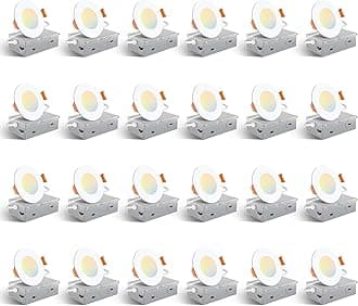 Amico 24 Pack 3 Inch 5CCT Ultra-Thin LED Recessed Ceiling Light with Junction Box, 2700K/3000K/3500K/4000K/5000K Selectable, 7W Eqv 60W, Dimmable Canless Wafer Light, 500LM High Brightness, ETL&FCC