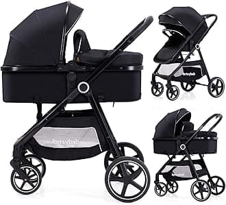 Lortsybab 2-in-1 Baby Stroller with Bassinet Mode - Folding Infant Newborn Pram Stroller with Reversible Seat - Toddler Strollers for 0-36 Months Old Babies