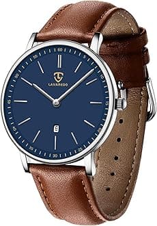 Watch, Mens Watch, Minimalist Fashion Simple Wrist Watch Analog Date with Leather Strap