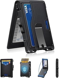 Wallet for Men, Minimalist Slim Mens Wallet with Money Clip, RFID Blocking Smart Pop Up Card Wallet with ID Window, Compact Bifold Wallet,Metal Aluminum Credit Card Holder, Black, Compact
